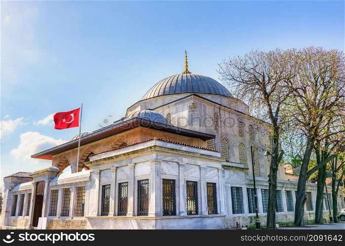 Entrance to Sultan Ahmet I mausoleum in Istanbul, Turkey. Entrance to mausoleum