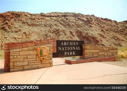 Entrance to the Arches National Park in Utah, USA