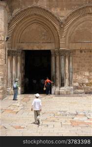Entrance to the Church of the Holy Sepulchre in Jerusalem, Israel