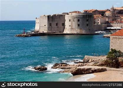 Entrance to the Dubrovnik Old City port on the Adriatic Sea in Croatia, South Dalmatia region