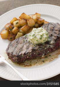 Entrecote de Beouf&acute; with Roquefort Butter and Parmentier Potatoes