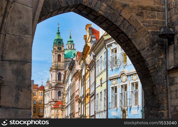 Entry into the colorful district of Mala Strana in Prague
