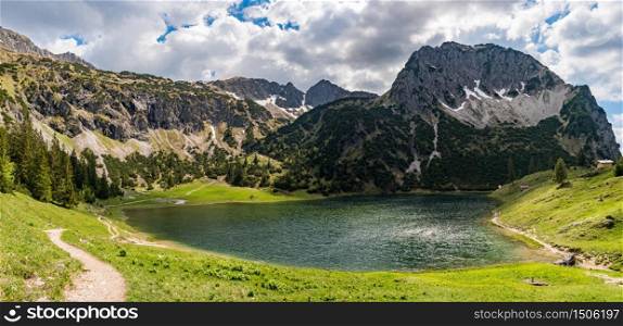 Entschenkopf crossing with a fantastic panoramic view of the Upper and Lower Gaisalpsee and the Allgau Alps