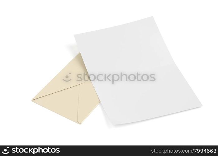 Envelope and blank paper on white background