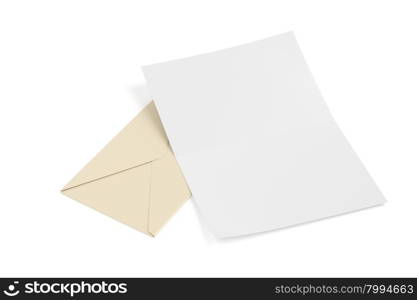 Envelope and blank paper on white background