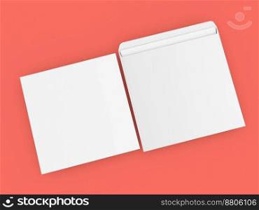 Envelope and sheet of white paper and on a red background. 3d render illustration.