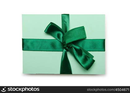 Envelope with colourful ribbon on white