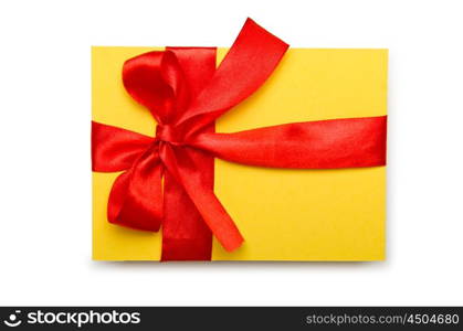 Envelope with colourful ribbon on white