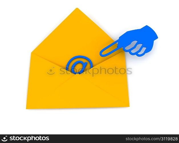 Envelope with e-mail sign over white. 3d render