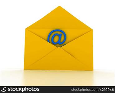 Envelope with e-mail sign over white. 3d render