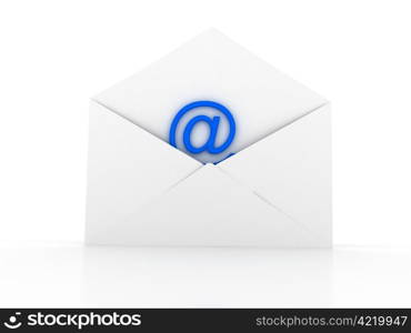 Envelope with e-mail sign over white. 3d render