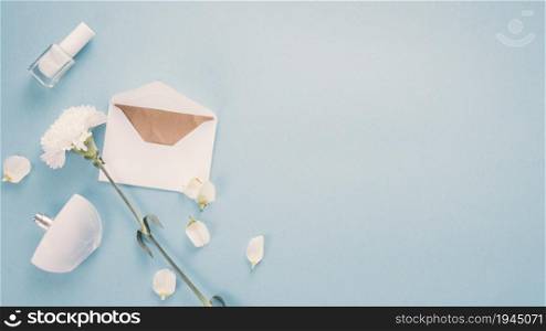 envelope with white flower perfume table. High resolution photo. envelope with white flower perfume table. High quality photo