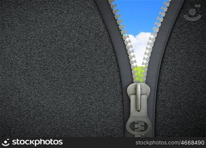 Environmental concept. Conceptual image with opening zipper and blue sky