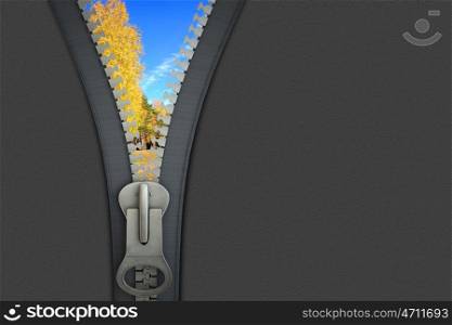 Environmental concept. Conceptual image with opening zipper and blue sky