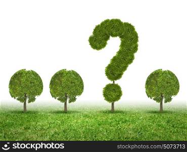 Environmental questions. Conceptual image of green plant shaped like question mark