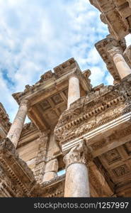 Ephesus Library of Celsus in antique city on a sunny summer day. Library of Celsus in antique Ephesus, Turkey