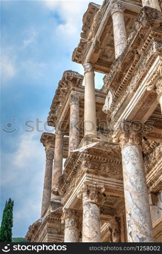 Ephesus Library of Celsus in antique city on a sunny summer day. Library of Celsus in antique Ephesus, Turkey