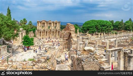Ephesus, Turkey ? 07.17.2019. Ephesus Library of Celsus in antique city on a sunny summer day. Library of Celsus in antique Ephesus, Turkey