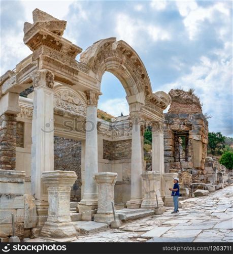 Ephesus, Turkey ? 07.17.2019.Temple of Hadrian ruins in antique Ephesus city, Turkey, on a sunny summer day. Temple of Hadrian in the ancient Ephesus, Turkey