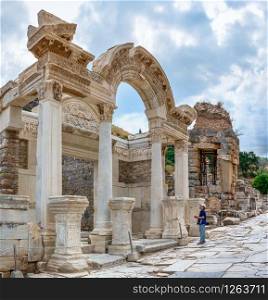 Ephesus, Turkey ? 07.17.2019.Temple of Hadrian ruins in antique Ephesus city, Turkey, on a sunny summer day. Temple of Hadrian in the ancient Ephesus, Turkey