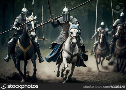 Epic Battlefield Armies of Medieval Knights Fighting with Swords. Neural network AI generated art. Epic Battlefield Armies of Medieval Knights Fighting with Swords. Neural network AI generated