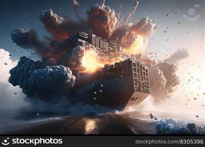 Epic explosion on a cargo ship. Neural network AI generated art. Epic explosion on a cargo ship. Neural network AI generated