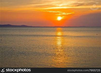 Epic sunset on sea horizon, Dalmatia, Croatia