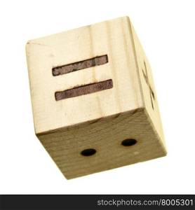 Equal sign - Wooden blocks with digits isolated over the white background
