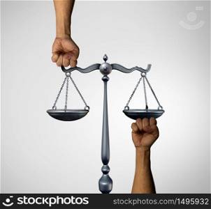 Equal Social justice and equality law in society as diverse people holding the balance in a legal scale as a population legislation with 3D illustration elements.