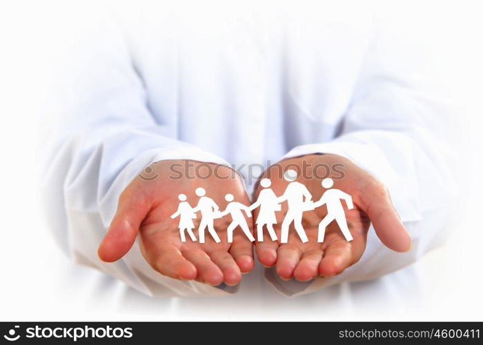 Equality of people. Close up of human hands with row of people figures