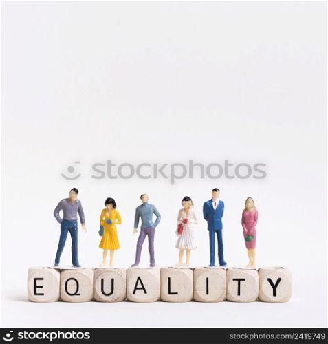 equality written wooden cubes people