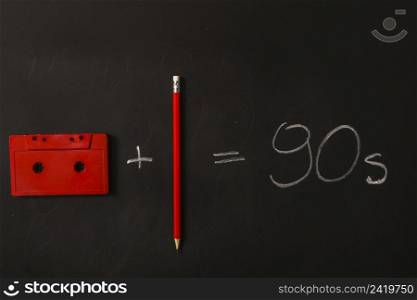 equation made with cassette tape pencil blackboard