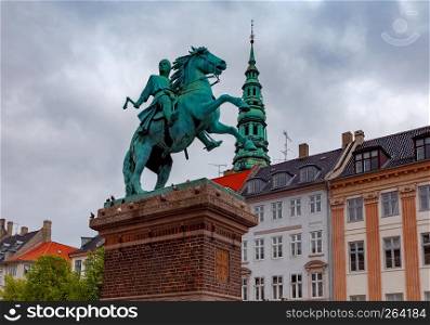 Equestrian statue of Bishop Absalon. Copenhagen. Denmark. Copenhagen. Statue of Bishop Absalon.