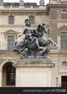Equestrian statue of king Louis XIV in the courtyard of the Louvre museum. Made by Gian Lorenzo Bernini (1598-1680)