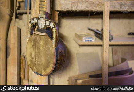 equipment in the workshop for the restoration of ancient musical instruments. restoration of musical instruments