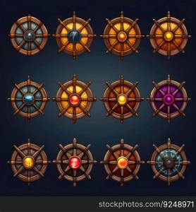 equipment ship weel game ai generated. vintage direction, navy control, nautical equipment ship weel game illustration. equipment ship weel game ai generated