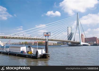 Erasmus bridge in Rotterdam, The Netherlands, and business buildings in the background