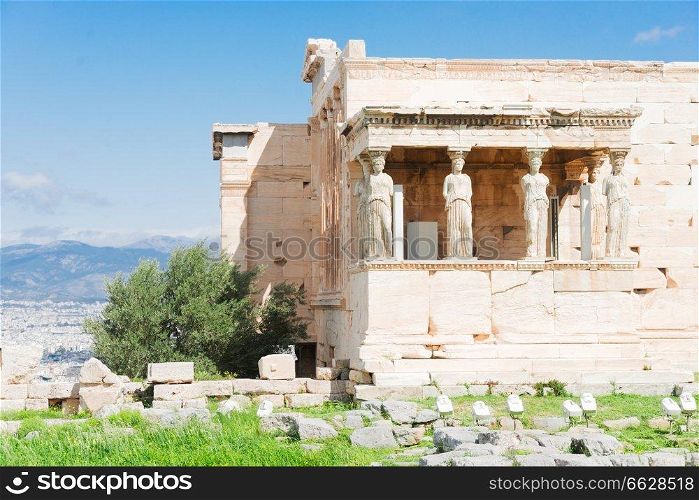 Erechtheion temple in Acropolis of Athens, Greece. Erechtheion temple in Acropolis of Athens