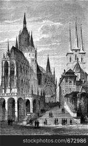 Erfurt Cathedral, vintage engraved illustration. Le Tour du Monde, Travel Journal, (1872).