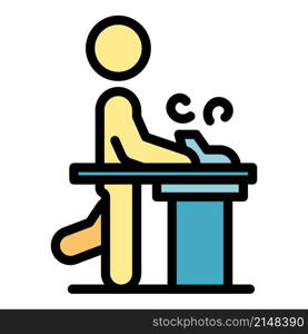 Ergonomic workstation icon. Outline ergonomic workstation vector icon color flat isolated. Ergonomic workstation icon color outline vector