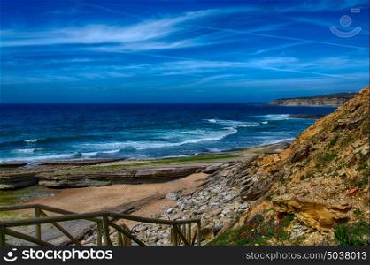 Ericeira Portugal. 13 April 2017.Pedra Branca beach/ Backdoor/ Reef.Pedra Branca beach is Part of the World Surfing Reserve and its right outside Ericeira Village. Ericeira, Portugal. photography by Ricardo Rocha.