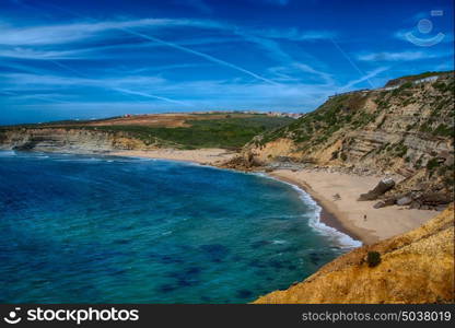 Ericeira Portugal. 13 April 2017.Ribeira de Ilhas in Ericeira.Pedra Branca beach is Part of the World Surfing Reserve and its right outside Ericeira Village. Ericeira, Portugal. photography by Ricardo Rocha.