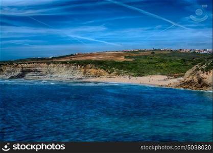 Ericeira Portugal. 13 April 2017.Ribeira de Ilhas in Ericeira.Pedra Branca beach is Part of the World Surfing Reserve and its right outside Ericeira Village. Ericeira, Portugal. photography by Ricardo Rocha.