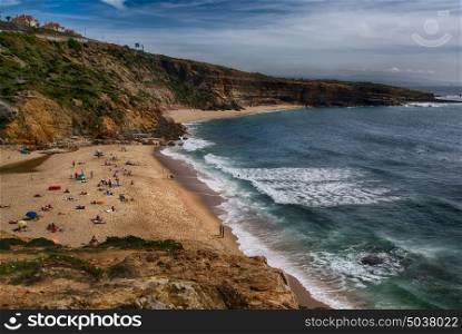 Ericeira Portugal. 13 April 2017.Ribeira de Ilhas in Ericeira.Ribeira de Ilhas beach is Part of the World Surfing Reserve and its right outside Ericeira Village. Ericeira, Portugal. photography by Ricardo Rocha.
