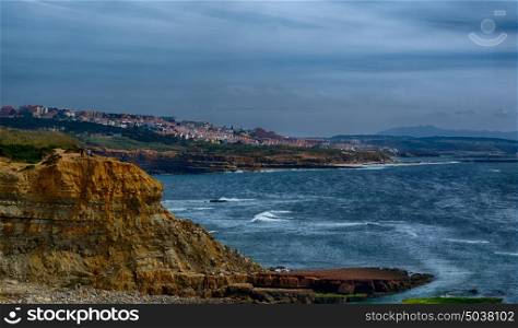 Ericeira Portugal. 13 April 2017.View of Ericeira Village from Cave Surf Spot. Ericeira, Portugal. photography by Ricardo Rocha.