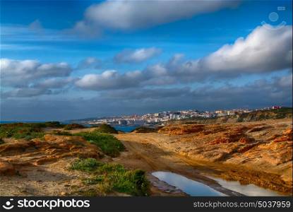 Ericeira Portugal. 13 April 2017.View of Ericeira Village from St. Julians beach. Ericeira, Portugal. photography by Ricardo Rocha.