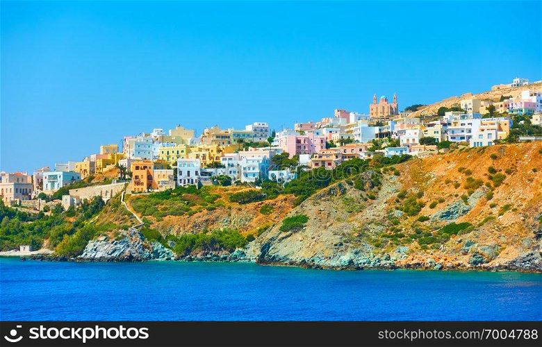 Ermoupoli town on the shore of Syra Island, Cyclades, Greece