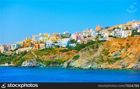 Ermoupoli town on the shore of Syra Island, Cyclades, Greece