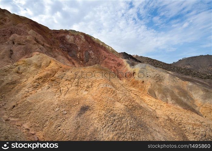 Eroded terrain in the old mine of Mazarron, Murcia, Spain.