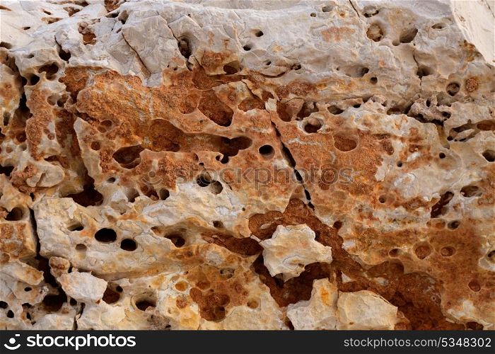 eroded weathered limestone in Mediterranean shoreline at Spain
